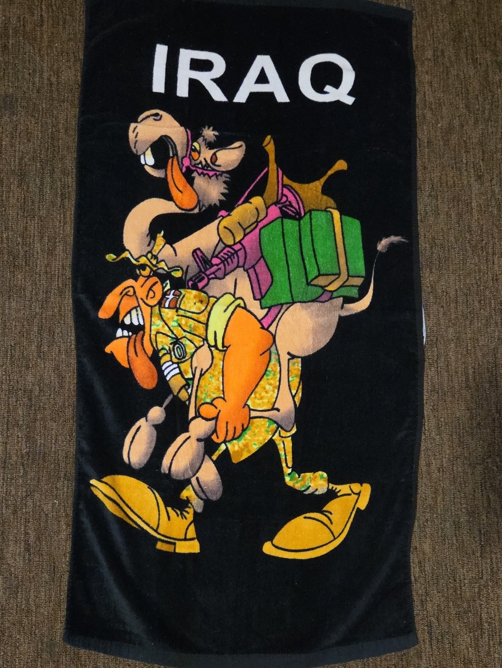 Vintage Iraq Cartoon Camel Black  Towel - Unbranded